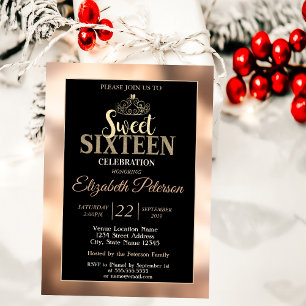Invitation Tiara élégant et stylé en or pour fête Sweet 16