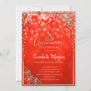 Invitation Tiara en or,Diamants,Flocons de neige,Quinceañera