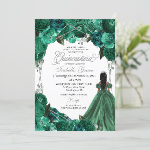 Invitation Tiara Green Princess Ball Gown Quinceanera
