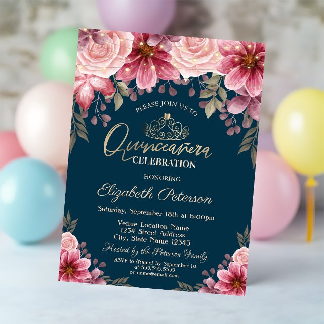 Invitation Tiara,Guirlandes de lumières Fleurs Quinceañera Bl (Créateur téléchargé)