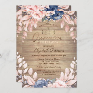 Invitation Tiara, Lumières à cordes, Fleurs Bleues Bois Quinc