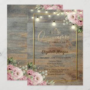 Invitation Tiara, Lumières, Bois Gold Frame, Fleurs Quinceañe