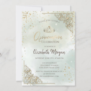 Invitation Tiara or, Diamants Aquarelle Vert Quinceañera