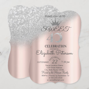 Invitation Tiara, Or rose Sweet 40 Glitter Bokeh Ombre