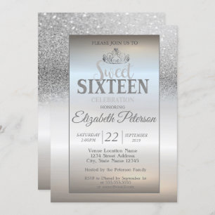 Invitation Tiara, Parties scintillant Argent Bokeh Ombre Swee