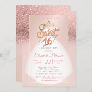 Invitation Tiara, Parties scintillant Bokeh Ombre, Robe Sweet