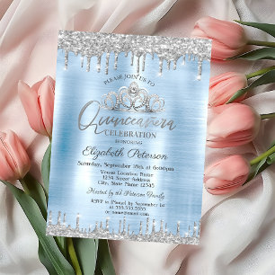 Invitation Tiara, Parties scintillant d'argent gouttes Blue Q