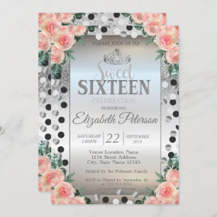Invitation Tiara, Parties scintillant en argent Roses Dots Sw