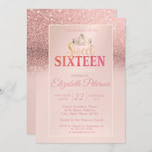 Invitation Tiara, Parties scintillant or Rose Bokeh Ombre Swe
