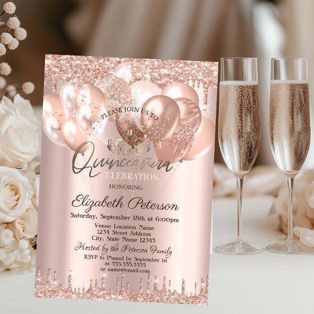 Invitation Tiara, Parties scintillant Rose d'or gouttes Ballo (Créateur téléchargé)