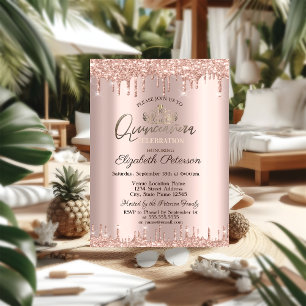Invitation Tiara, Parties scintillant Rose d'or gouttes Quinc