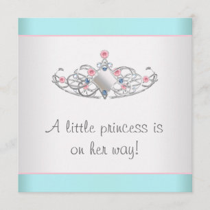 Invitation Tiara Princess Baby Girl Douche Turquoise rose