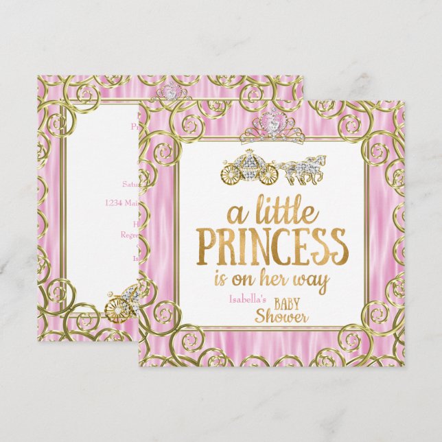 Invitation Tiara Princess Baby shower Cheval Rose Carrie (Devant / Derrière)