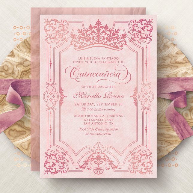 Invitation Tiara Princess Pink Fairytale Photo Quinceanera (Créateur téléchargé)