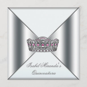 Invitation Tiara Quinceanera, 15e parti, rose blanc