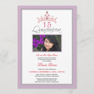 Invitation Tiara Quinceanera à bijoux roses (viole