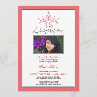 Invitation Tiara Quinceanera à la bijouterie rose 
