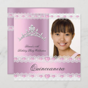 Invitation Tiara Quinceanera blanche rose 15 Anniversaire