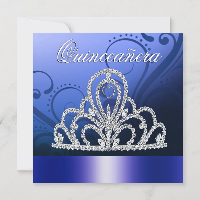Invitation Tiara Quinceanera (bleu indigo) (Devant)