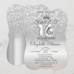 Invitation Tiara, Silver Sweet 16 Parties scintillant Bokeh O