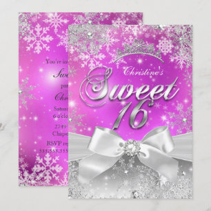 Invitation Tiara Sweet 16 Rose Chaud Merveilleux Hiver