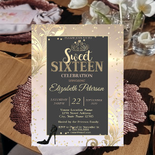 Invitation Tiara Talon Hauts Sweet Diamonds 16 Soirée Or