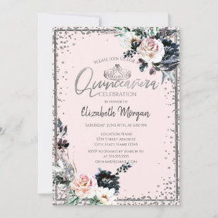 Invitation Tiare d'argent, Frame de diamant Fleurs blanches