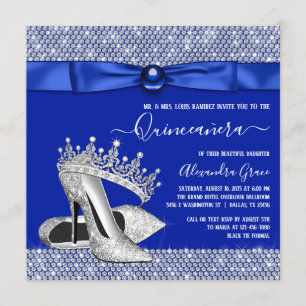 Invitation Tiare en diamant Royal Blue Quinceanera chaussure