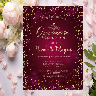 Invitation Tiare Or Chic, Diamants Bourgogne Quinceañera