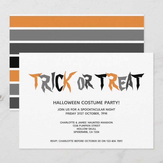Invitation Tic d'Halloween ou traitement Motif rayé (Devant / Derrière)