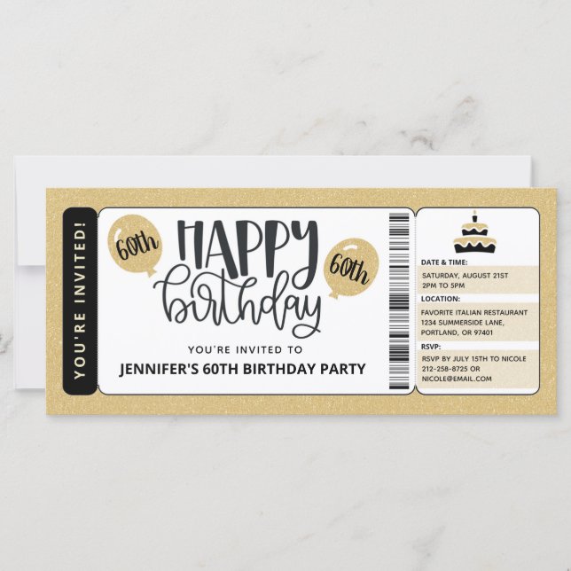 Invitation Ticket Anniversaire 60 ans Black Gold G (Devant)