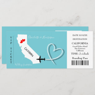 Invitation Ticket BoardingPass Mariage Destination Californie