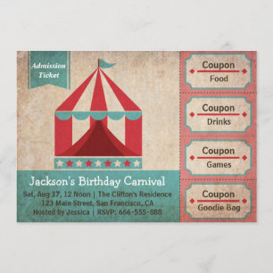 Invitation Ticket d'admission au carnaval - Fête d'anniversai