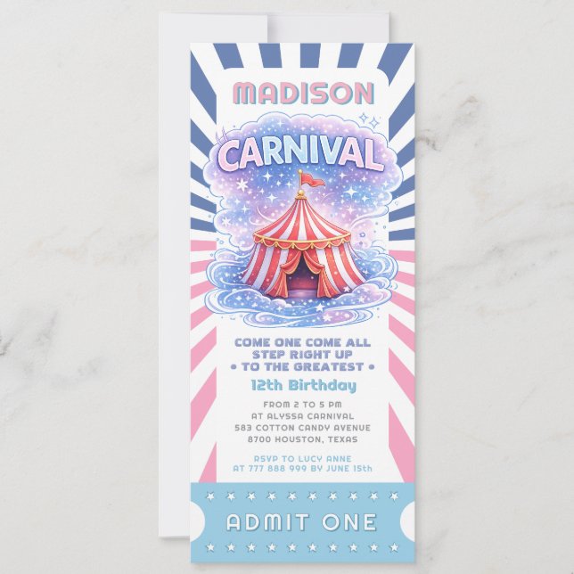 Invitation Ticket d'anniversaire de Carnaval des Filles Admet (Devant)