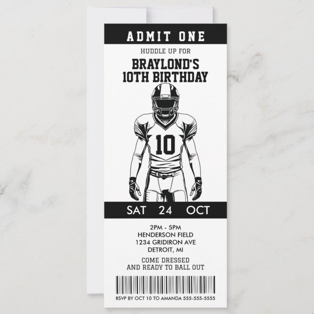 Invitation Ticket d'anniversaire de football américain (Devant)