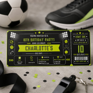 Invitation Ticket d'anniversaire moderne noir pour garçons de