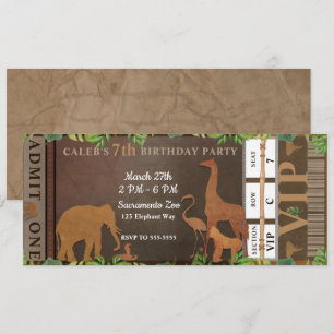 Invitation Ticket d'anniversaire pour une fête d'animaux brun