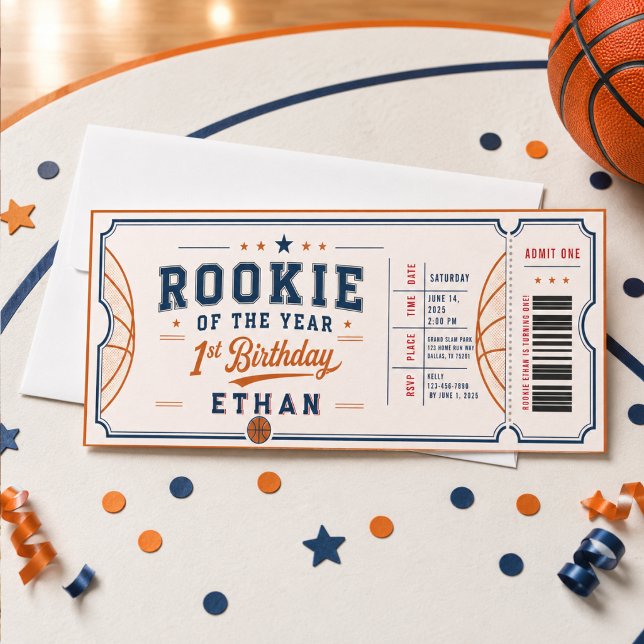 Invitation Ticket de basket-ball pour la recrue de l'année  1 (Rookie of the Year Basketball Ticket 1st Birthday Invitation
)
