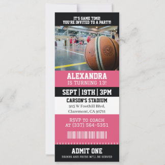 Invitation Ticket de Basketball Rose Fête d'Anniversaire