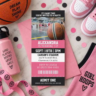 Invitation Ticket de Basketball Rose Fête d'Anniversaire