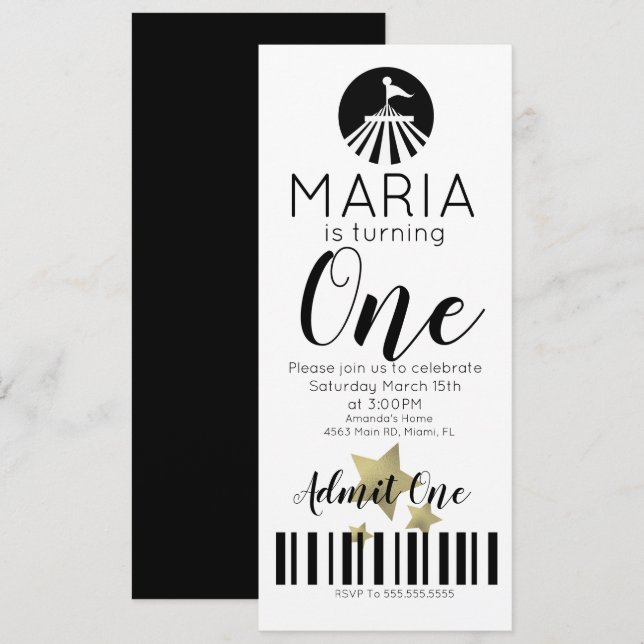 Invitation Ticket de fête d'anniversaire pour le premier anni (Devant / Derrière)
