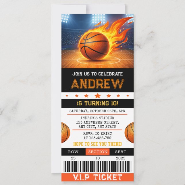 Invitation Ticket de Naissance de Basket-ball Moderne Personn (Devant)
