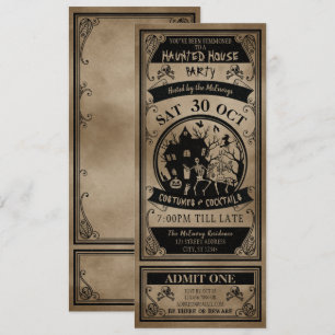 Invitation Ticket Haunted Maison vintage Halloween