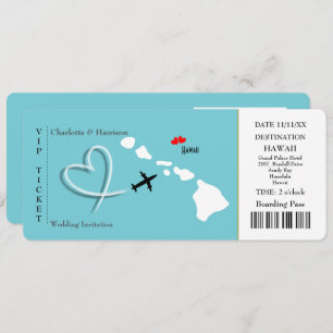 Invitation Ticket Pass Mariage Destination Hawaii