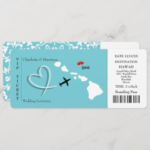 Invitation Ticket Pass Mariage Destination Hawaii