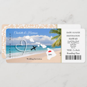 Invitation Ticket Pass Mariage Destination Hawaii