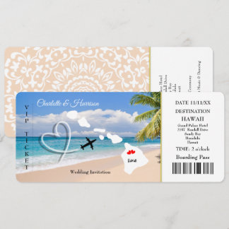 Invitation Ticket Pass Mariage Destination Hawaii
