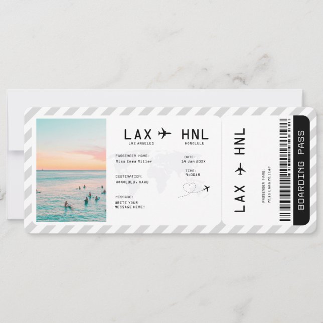 Invitation Ticket Plane Surprise Trip Travel Boarding Pass (Devant)
