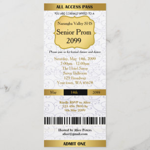 Invitation Ticket Prom Trend,toutes les occasions,