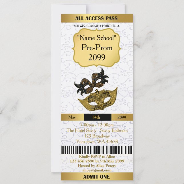 Invitation Ticket Prom Trend,toutes les occasions, (Devant)